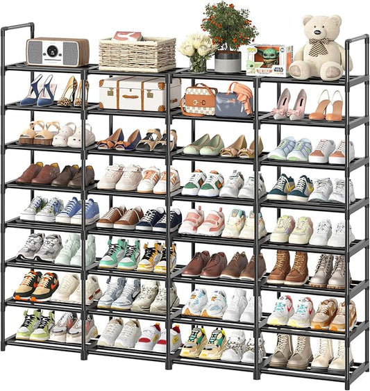 Simple Trending 8-Tier Shoe Rack Large Capacity 64 Pairs Tall Shoe Shelf, Sturdy Metal Shoe Organizer for Entryway, Closet, Bedroom, Black