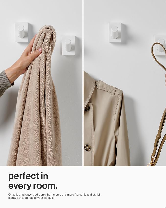 LARHN White Wall Hooks (4-Pack), Wall Mounted Coat Hooks for Wall, Wood Hooks for Hanging - Modern Scandinavian Home Decor - Series 6 | Wood Hooks for Hanging - Modern Scandinavian Home Decor - Series 6