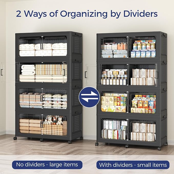 120GAL Extra Large Storage Bins with Lid, 480Qt Stackable Closet Organizers and Drawers, Collapsible Storage Bins with Wheels, Folding Containers for Home, Kitchen Office, 3Pack Black