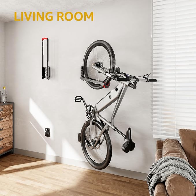 monTEK No-Lift Swivel Bike Wall Mount, Bike Hangers for Garage, 1 Pack | Space-saving bike storage rack pivots 120°; 4 settings fit 16-29 in wheels and tires up to 3.54 in wide; holds 77 lb each