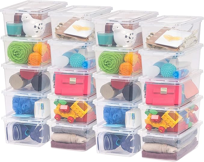 IRIS USA 20-Pack 6 Qt Storage Bins with Lids, Clear, Stackable | Ideal for shoes, crafts, office supplies and pantry items, nestable design, transparent design makes contents easy to find