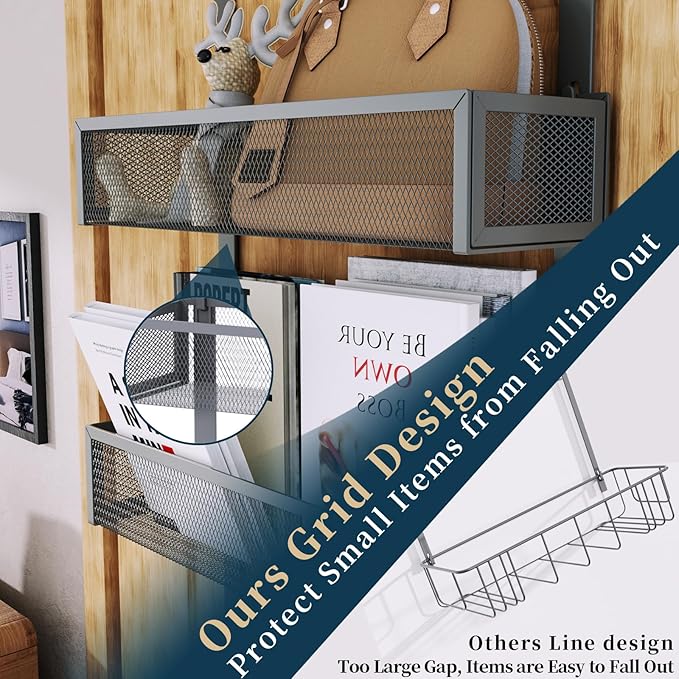 Consumest Over The Door Hooks Organizer - 3 Tier Door Hanger with 9 Coat Hooks & 2 Mesh Basket, Back Storage Organizer Hanging Towels for Bathroom, Bedroom, Grey