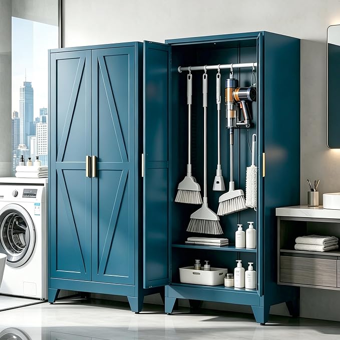 71" H Pantry Cabinet,Metal Storage Cabinets with Doors and Shelves,Tall Food Kitchen Cabinets,Farmhouse Kitchen Cabinet,Freestanding Cabinet
