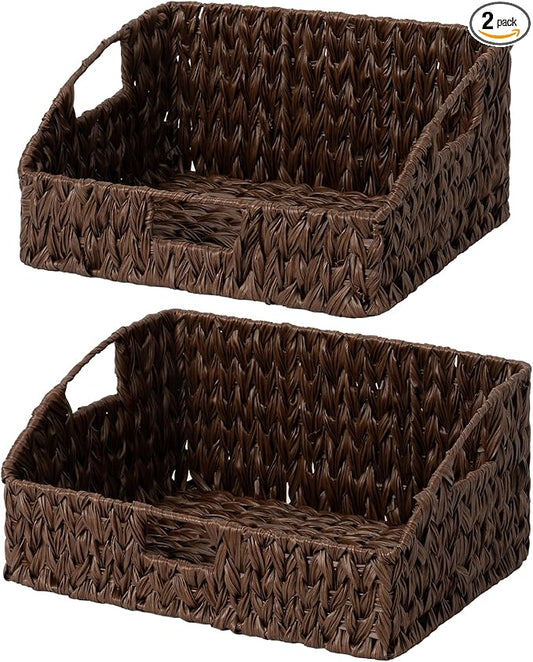 Granny Says Wicker Storage Baskets, Trapezoid Woven Baskets For Storage | Wicker Storage Baskets For Pantry, Open Front Basket For Shelves, Kitchen Storage Baskets, Decorative Basket For Home Decor