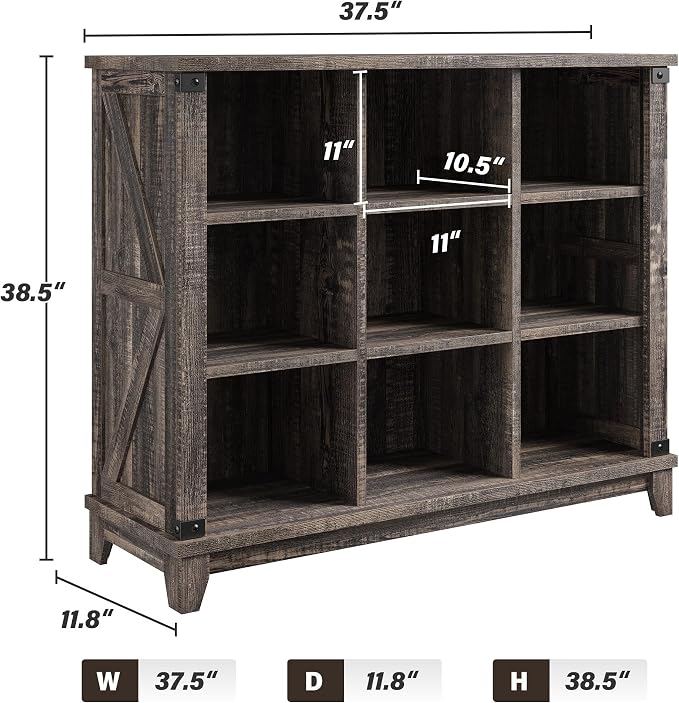 EnHomee Farmhouse 9-Cube Storage Organizer for Living Room, Black Oak | Home Organization Lovers, Wood & Metal, Holds 386 Lbs, Anti-Tip & Stabilizers
