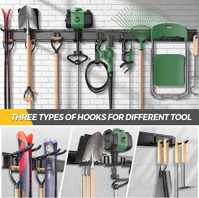 LBT 66" Garage Tool Organizer Wall Mount - 720lbs Garden Tool Organizer | Anti-Rust, Adjustable Hooks, Sheds Garden Tool Organizer Black, Gifts For Men Dad Husband