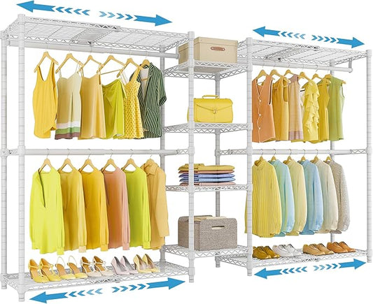 VIPEK X3 Expandable Heavy Duty Clothes Rack Closet Organizer System White | Large Freestanding Clothing Racks with Adjustable Shelves and Hanger Rods from 5'2" to 8', Reach-in & Walk-in Closet, 1210LBS