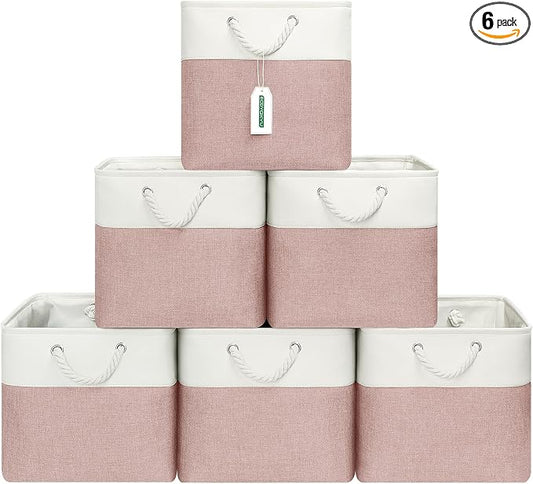 ECDYQXVU 13x13x13 Inch Storage Cube Bins Foldable Organizer Baskets 6 Pack | Soft Cotton Handles, Premium EVA Fabric, Hard Cardboard Bottom, Sturdy Metal Rim, Closet Shelf, Living Room, Bedroom, Laundry