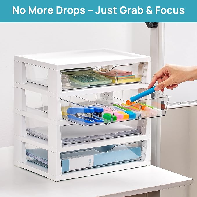 Vtopmart Clear Desktop Organizer, 4-Tier Drawer Storage with Dividers