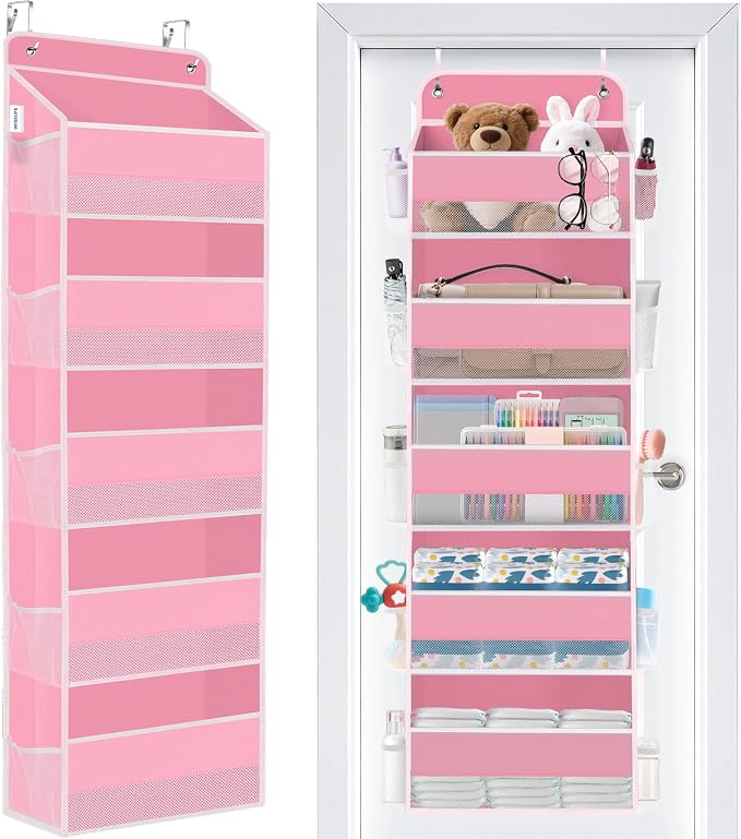 Over The Door Organizer Storage Large Capacity Hanging Bedroom Storage | 5 Shelves, 40 LB Capacity, Foldable Mesh Design, Clear Window, Sturdy, Large Storage Organizer for Nursery, Pantry & Closet