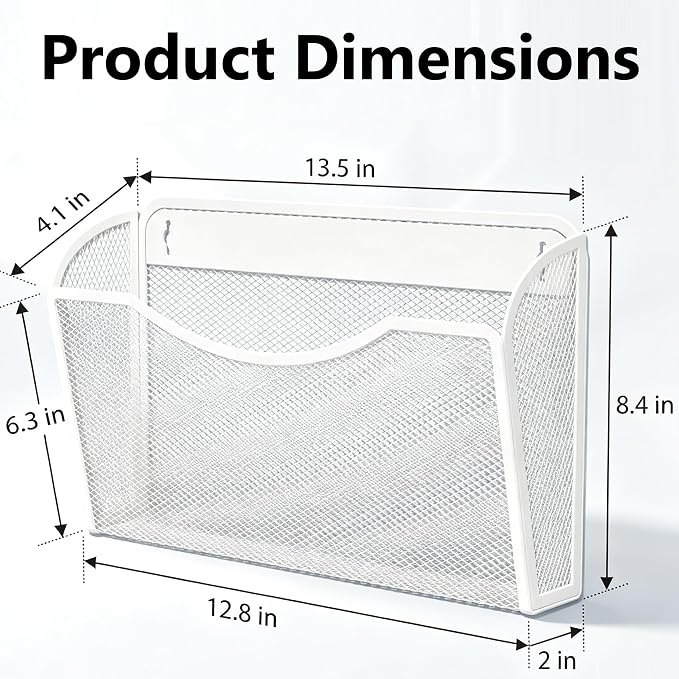 Gawerk Mesh Hanging Wall File Holders, Metal Vertical Wall Basket Mail Organizer for Office/Home (White, 6 Pack Wall Mounted)