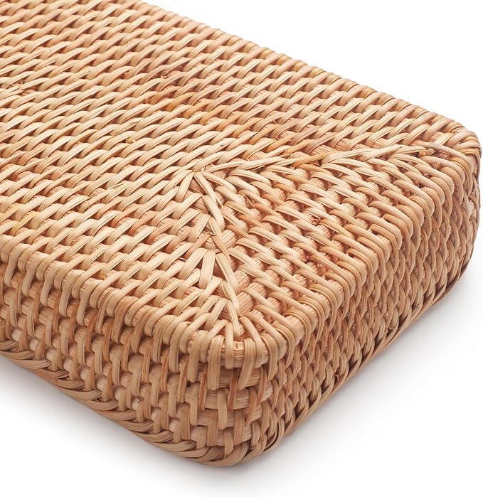 Rattan Bathroom Vanity Trays Toilet Tank Baskets Long Narrow Hand Towel Storage Basket for Storage, Decorative (Natural 16.3 x 6.1 x 2 inch)