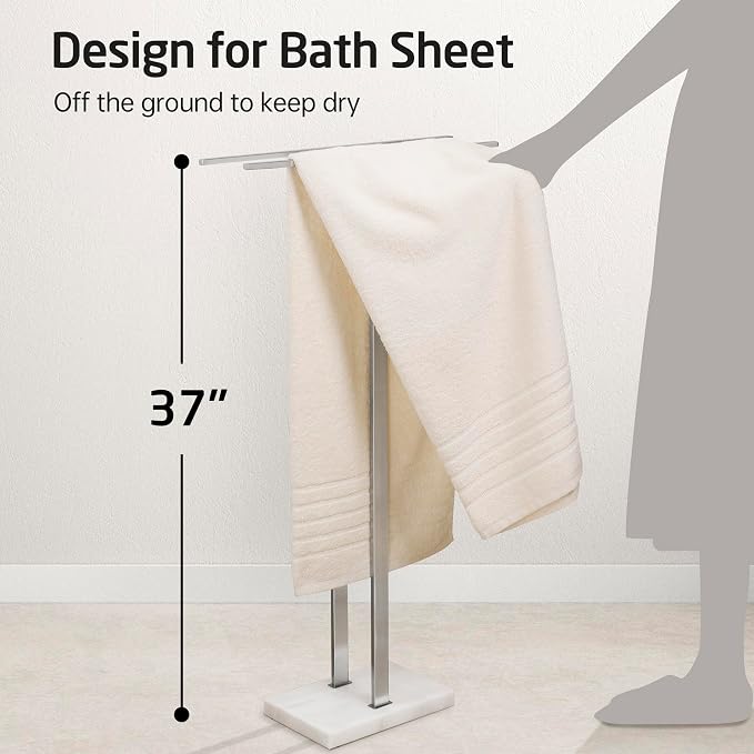 KES 37" H Standing Towel Rack, Heavy Marble Base, Brushed Finish | Taller Version, Equal Height, Fits Large Bath Towels, Free Standing Towel Holder, SUS304 Stainless Steel