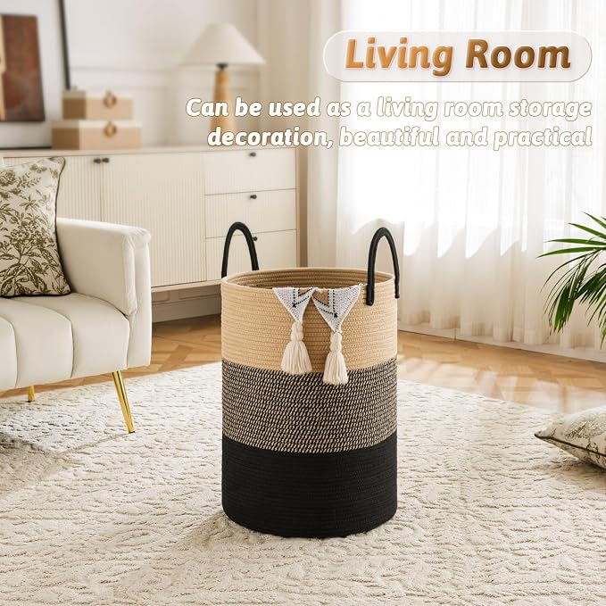 Artfeel Laundry Basket,Woven Cotton Rope Laundry Hamper,40L for Decorative Storage of Dirty Clothes,Toys and Blankets in Bathroom,Bedroom and Living Room