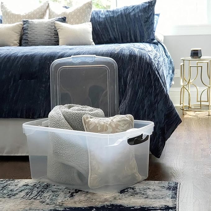 HOMZ Multipurpose 66 Quart Clear Storage Container Tote Bins with Secure Latching Lids for Home or Office Organization, (2 Pack) | Large Stackable Container Boxes for Homes, Bathrooms, Garages, and Office Organization
