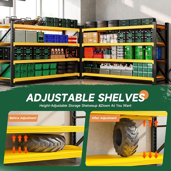 Letaya 71.3" W Metal Storage Shelves,5000LBS Heavy Duty Garage Shelving Units, 4 Tier Adjustable Utility Rack Shelf,Large Industrial Shelves,for Shop,Warehouse,Basement (71.3" W x 24" D x 70" H)