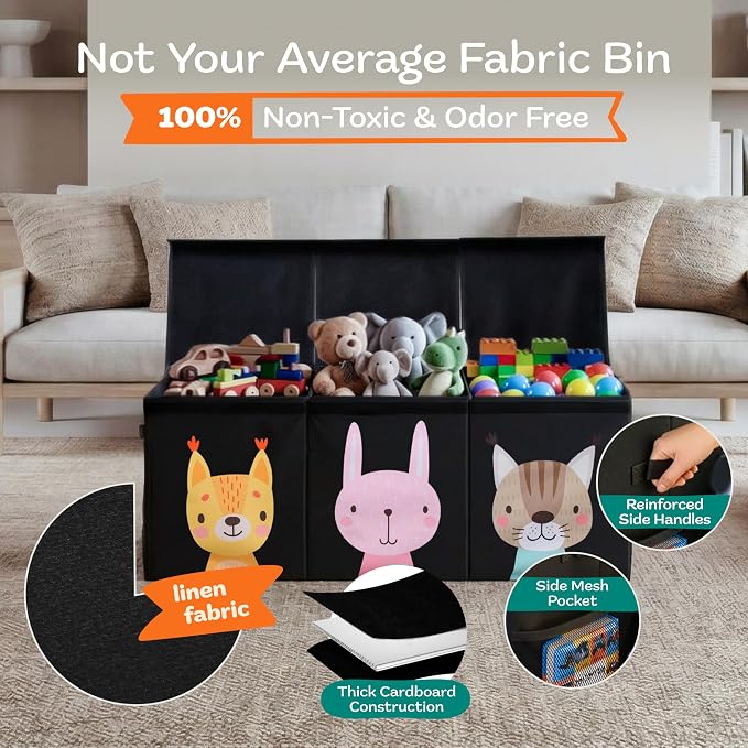 SoftOwl Extra Large Toy Storage Organizer with Lid - Sturdy, Collapsible Toy Chest Storage Box with Cute Design - Toys Bin with Dividers for Kids, Boys, Girls, Nursery, Bedroom, Play room 37"x16"x14"