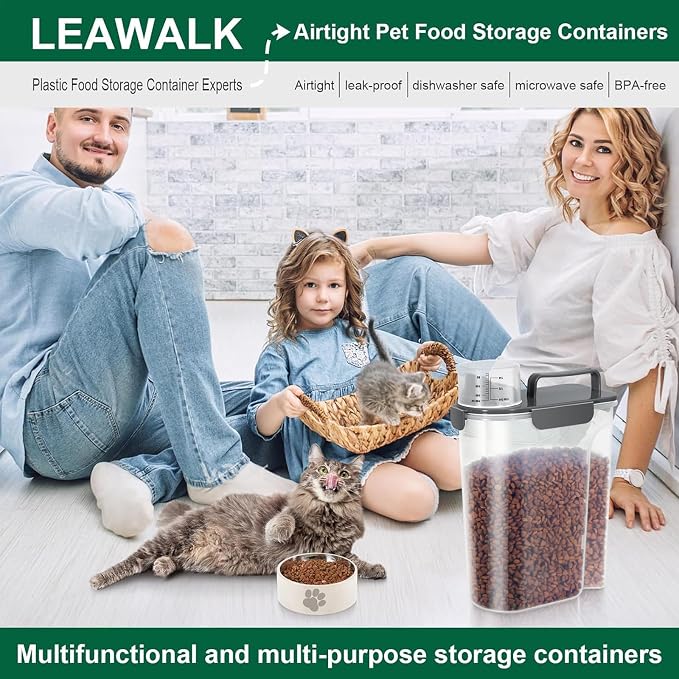 LEAWALK 5Lbs /6Qt/5L Airtight Cat Dog Food Storage Container with Upgraded Large Nozzle BPA-Free, Pet Food Storage Containers for Rice, Grain, Pet Food, Flour, Dog Treat Storage-2 Pack （Pink & Black）