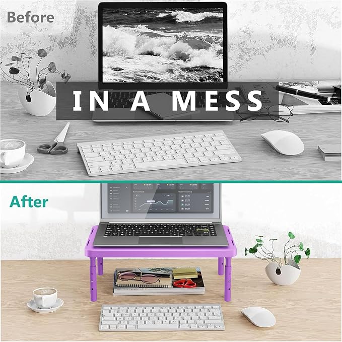 WALI Computer Monitor Stand for Desk, Adjustable Laptop Riser, Desk Monitor Stand Underneath Storage for Office, Home, School Supplies (PTT001-V), 1 Pack, Violet