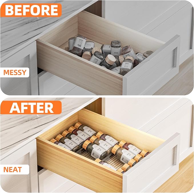 MUDEELA Clear Spice Drawer Organizer, 4 Tier (4 Packs) Spice Rack for Drawer, Expandable From 11" to 22" Kitchen Seasoning Organizers and Storage for Drawer (Jars not included)