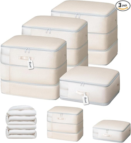 DIMJ Compression Storage Bags - Blanket Storage Bags with Window Zipper, Ultra Space Saving Self Compression Organizer for Comforter Duvet, Sweater, Puffer Jacket, Bedding, Sheet, Sweater