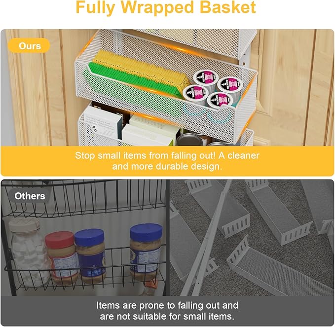 VyGrow Over the Door Organizer, 8-Tier Pantry Organizer with Fully Enclosed Mesh Baskets, Heavy-Duty Metal Hanging Spice Rack for Kitchen Bathroom Laundry Room, 2-in-1 Wall Mount or Door Mount, White