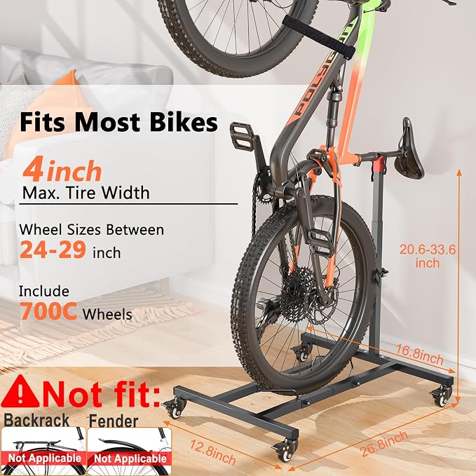 Vertical Bike Stand,Freestanding Space-Saving Bike Rack with Adjustable Height for Wheels Sizes up to 29”,Indoor Bike Storage Rack for Garage & Apartment,Upright Bicycle Floor Holder for MTB Road Bike