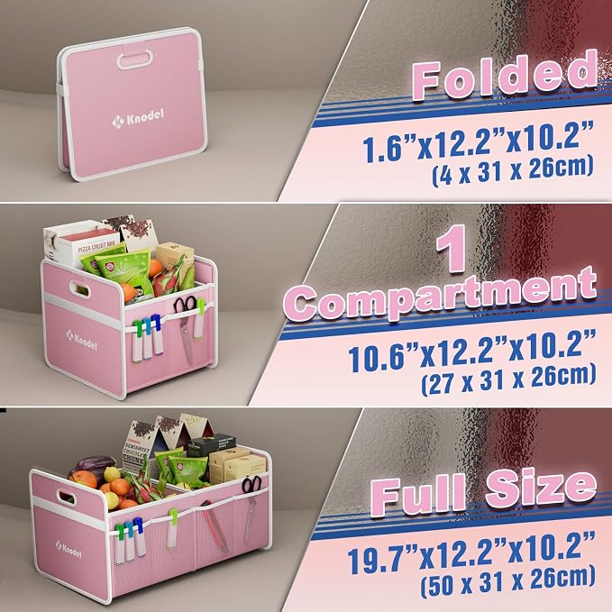 K KNODEL Foldable Trunk Storage Organizer for Car and Suv (Small, Pink) | Collapsible Car Storage Organizer, Car Organizers and Storage for Sedan, Cargo Organizer, Car Bin, Basket,Bag, Organization