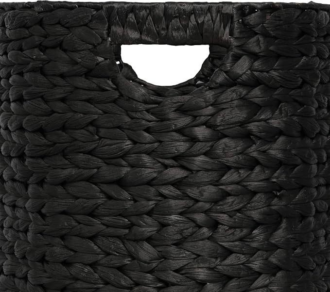 happimess Avery 3-Piece Cylinder Nesting Baskets 13", Black | Hyacinth, Bohemian Cottage Style, Handwoven Wicker, Iron Metal Frame, Decorative Storage For Toys And Books, Built In Handles
