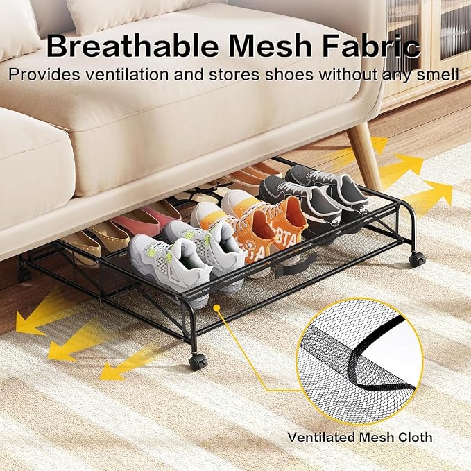 Under Bed Shoe Storage Organizer,1 Pack Shoe Storage with Wheels for Shoe Organizer for Closet Drawer Space Saving for Bedroom