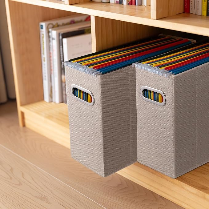 8 Packs Letter Size File Organizer, File Folders Organizer, Fabric Storage Box, Collapsible Paper Organizer with Metal Handle, Smooth PVC Rails, Only Box (Beige)