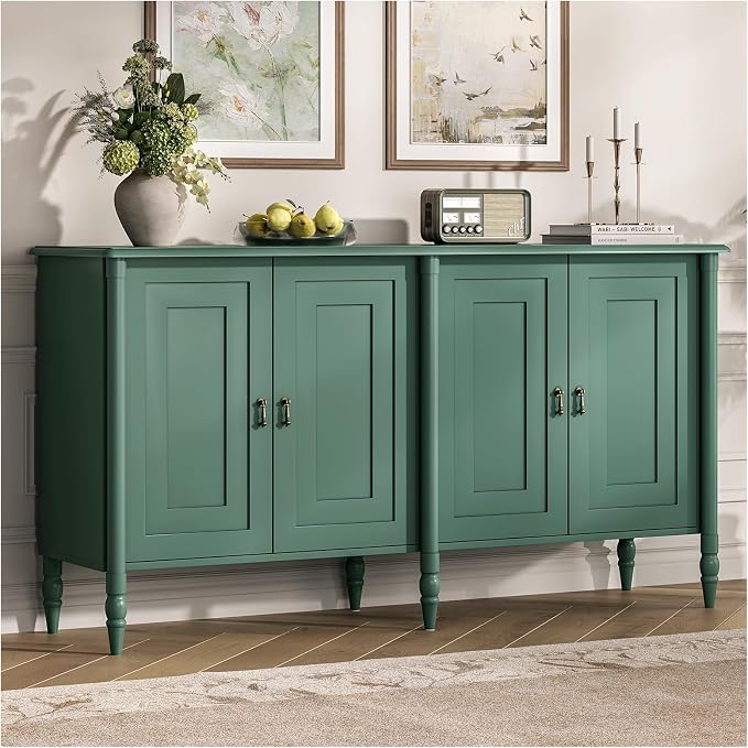 JOINICE 59" Sideboard Buffet Cabinet with Storage for Dining Room,Green | Vintage Credenza with Adjustable Shelves & Solid Wood Legs,supports up to 100 lbs,for Kitchen,Bar,Hallway,TV Console