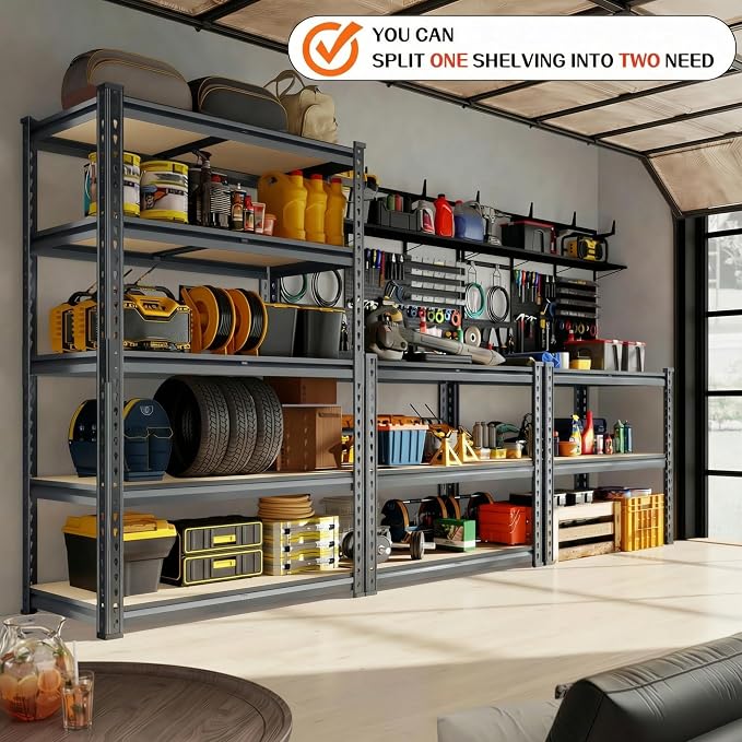 Garage Storage Shelves 46" W x 20" D x 72" H, 3000 LBS Heavy Duty Shelving Unit 5-Tier Adjustable, Extra Wide Boltless Metal Storage Rack for Garage Warehouse Basement