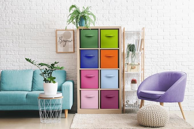 Sorbus Fabric Storage Cubes - 8 Foldable Storage Bins for Organizing Pantry, Cubbies, Toy Box - Clothes Storage & Closet Organizer - 13 Inch Collapsible Cube Baskets for Shelves with Handle
