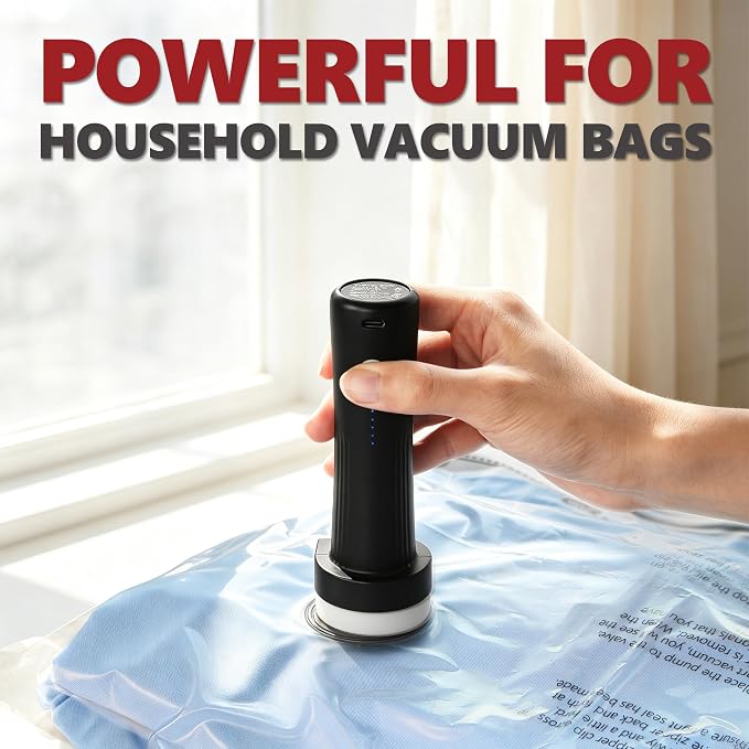 Cordless Electric Vacuum Pump for Vacuum Storage Bags, USB Rechargeable | Portable Travel Size Air Pump for Clothes Blankets Comforters Bedding Compression Seal Packing Bag (Bags Not Included)