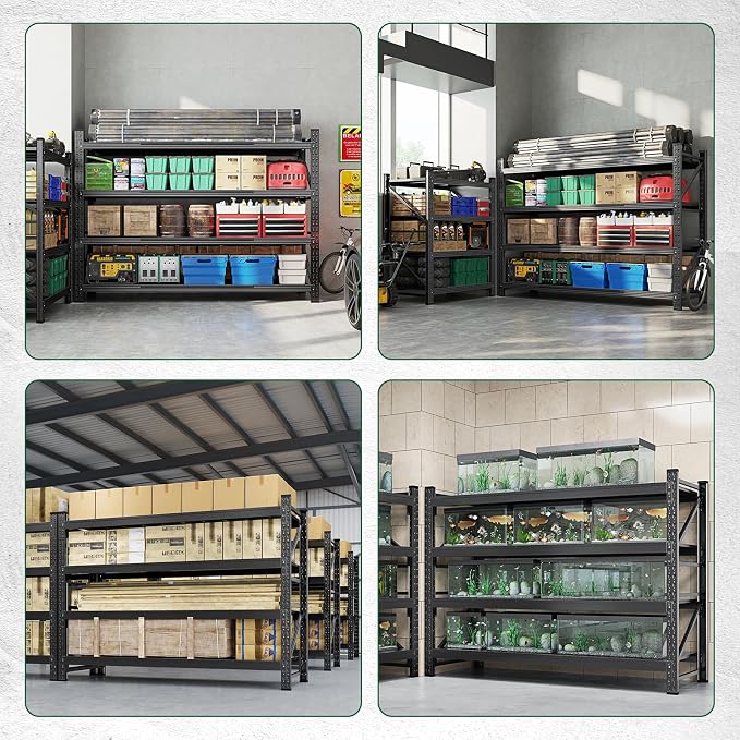 Letaya 68" W Storage Shelves Heavy Duty, 7000LBS Garage Shelving Units, 4 Tier Adjustable Utility Rack Shelf,Large Metal Industrial Shelves,for Shop,Warehouse,Basement,Black (68" W x 24" D x 64" H)