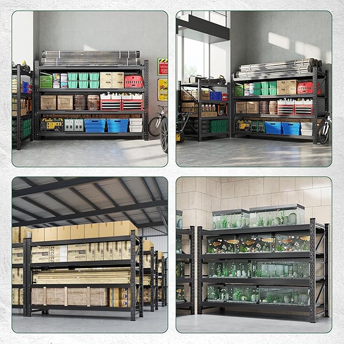 Letaya 4000LBS Storage Shelves Heavy Duty,60" W Garage Shelving Units, 4 Tier Adjustable Utility Rack Shelf,Large Metal Industrial Shelves,for Shop,Warehouse,Basement,Black (60" W x 24" D x 70" H)