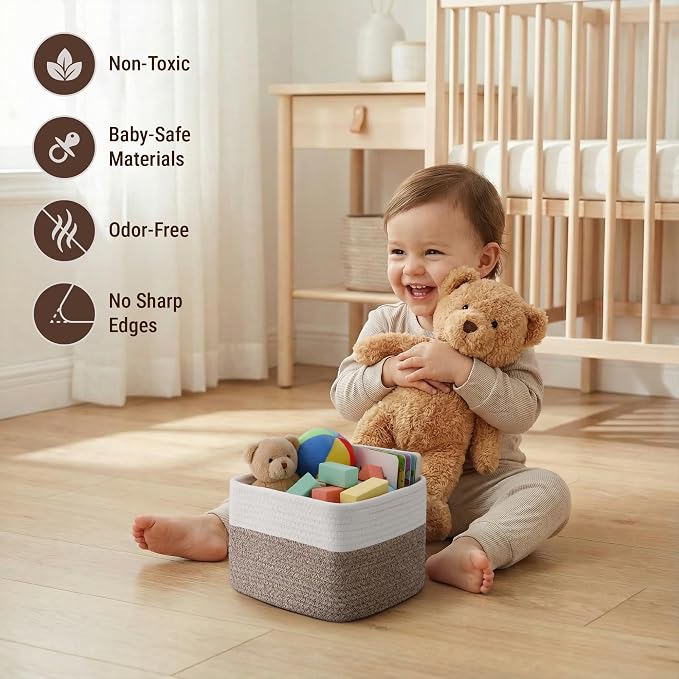 5-Pack Storage Cubes Woven Rope Baskets, 2 Sizes Organizer Bins | Ideal for Closet, Shelf, Bookshelf, Nursery, Changing Table, Cube Storage Bins, Storage Baskets for Bathroom Toy & Home