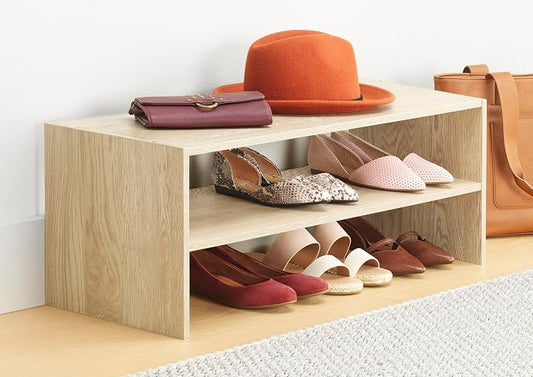 Whitmor Wood Stackable 2-Shelf Shoe Rack, White Oak, 31 inches