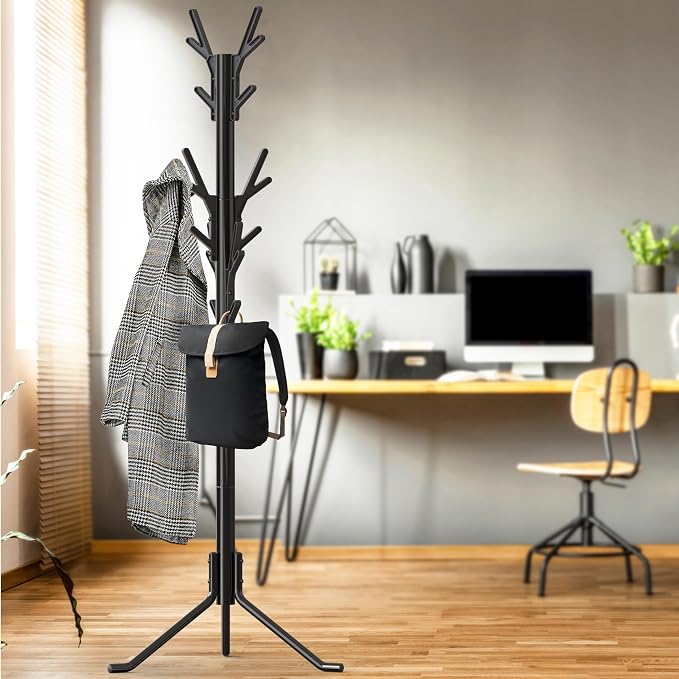 Simple Houseware Standing Coat/Hat Hanger Tree Shaped Rack, 18 Hooks, Black | For Entryway, Bedroom, and Hallway