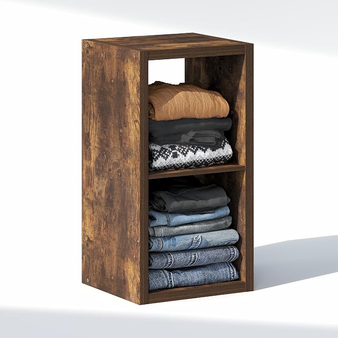 Furinno Cubic Extra Thick 2-Cube Closet Organizers and Storage, Amber Pine | 14.6 x 16 x 30 in, Open Shelf Closet Storage, Closet Organizer, for Wardrobe, Bedroom, Living Room