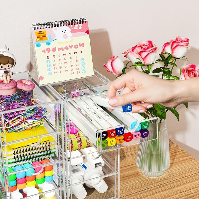 ARSTPEOE 22-Drawer Acrylic Storage & Makeup Organizer for Desk, Bath | Smooth-glide drawers, clear acrylic, stackable, dustproof, wipe-clean, for lipsticks, lip glosses, blushes, pen