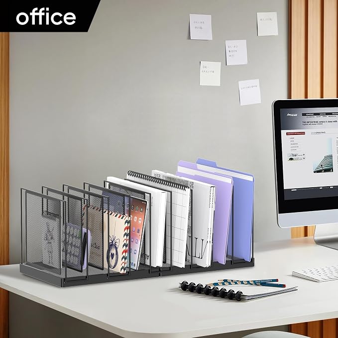 9-Section Desk File Organizer, Vertical File Holder, Mesh Desktop File Folder Metal File Organizer Stand for Office Home Classroom, Black, 2 Pack