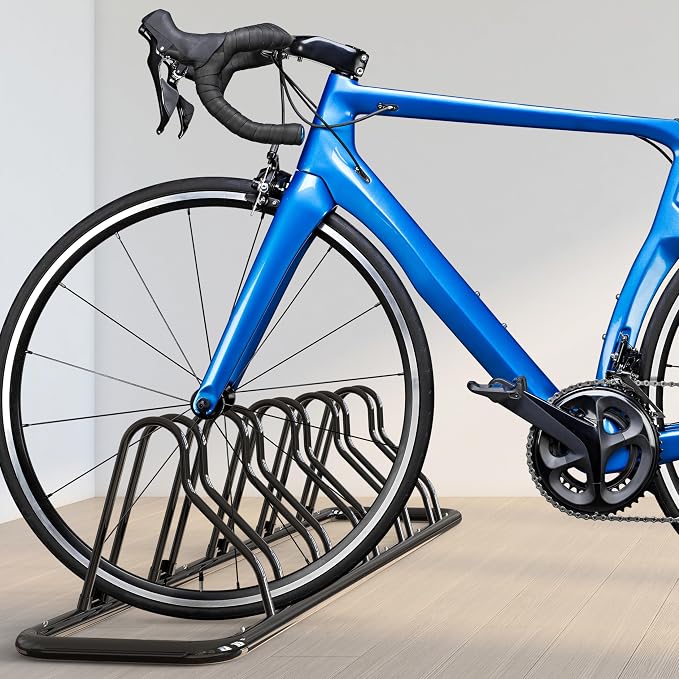 Simple Houseware 5-Bike Adjustable Floor Storage Rack for Garage, Black | Bicycle Parking Stand Organizer for Road and Kids Bikes