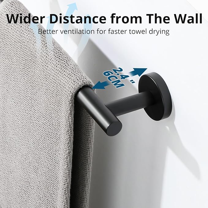 Sayayo Matte Black Hand Towel Holder for Bathroom, 12 Inch Towel Bar Towel Rack for Kitchen, Towel Ring Towel Rod Wall Mount SUS304 Stainless Steel (Hanging Length 9-Inch)