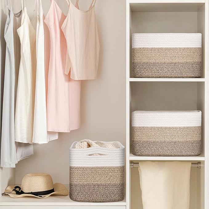 Baskets for Organizing,Storage Baskets,3 Pack Baskets for Shelfves,15"×10"×9" Woven Basket,toy storage bins,bins for organization