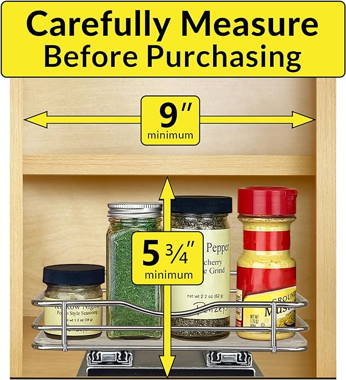 LYNK PROFESSIONAL® Pull Out Spice Organization for Cabinets - 8-3/8 inch Wide – Spice Rack for Inside Cabinets, Slide Out Spice Rack Organizer for cabinet – Pull Out Spice Rack, Sliding 1 Tier Chrome