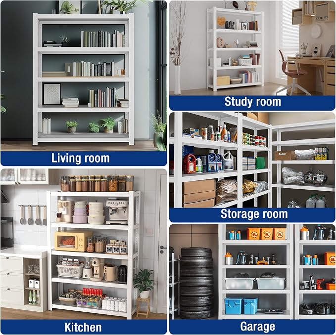 WORKPRO 5-Tier White Shelving with Board, 36.2”Wx16.5”Dx72”H, 3000LBS Load
