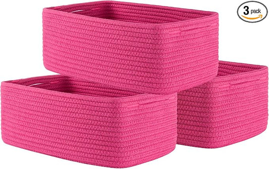 KALLAX Small Woven Storage Basket for Organizing, 13.5x9.5x5 inches, 3 Pack | Shelf baskets for closet organization, toy storage and home decor, Perfect as empty gift baskets for holidays, Hot Pink