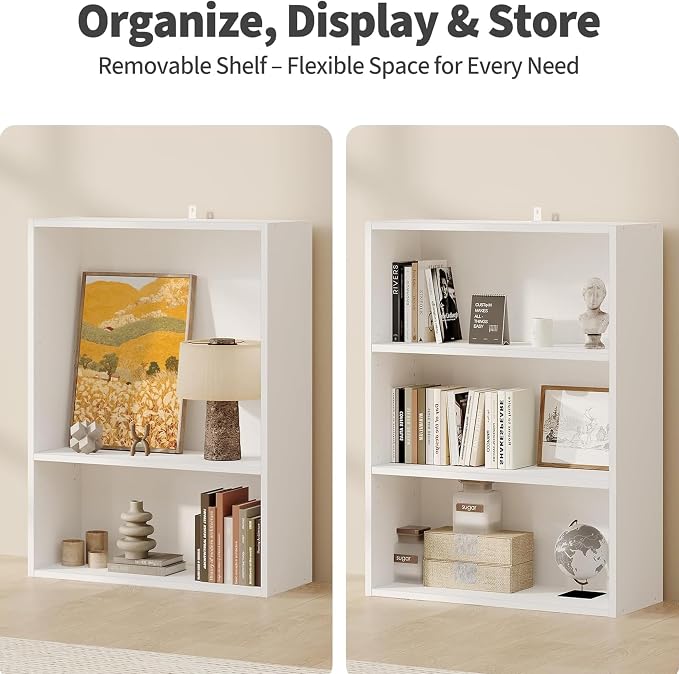 HealSmart 3 Tier Bookcase, Industrial 3 Book Shelf, 9.2" D x 23.8" W x 31.5" H Tall Open Cube Storage Organizer for Home Office, Living Room, Bedroom and Dinning Room, White